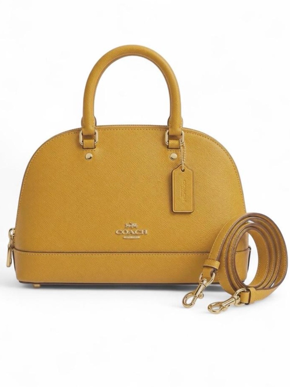 COACH Mini Sierra Satchel 💛 Mustard Yellow Crossgrain Leather - F27591 (EUC)